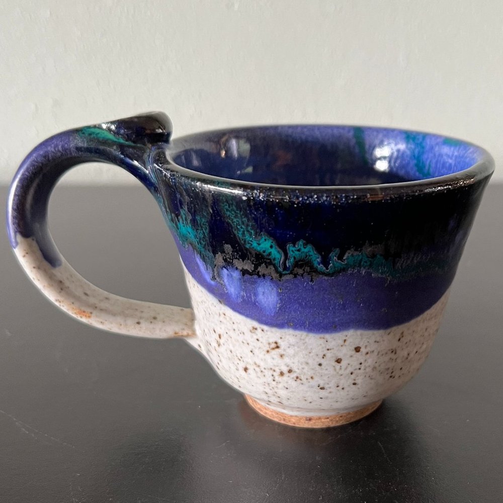 Handcrafted MultiColor Drip Glaze Pottery Coffee Mug Artist Signed 8oz Tea Cupn